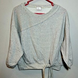 Anthropologie Postmark Striped 3/4 Sleeve Sweater Top Tie Waist XS